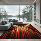 Dramatic Red Stage Spotlight Rays Rug