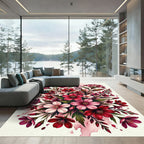 Crimson Pink Floral Watercolor Splash Rug