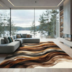 Abstract Earthy Wave Flowing Line Rug