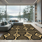 Geometric Gold and Black Tribal Hourglass Rug
