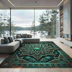 Ornate Teal Celestial Star Medallion Rug