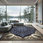 Ornate Blue Golden Floral Medallion Rug
