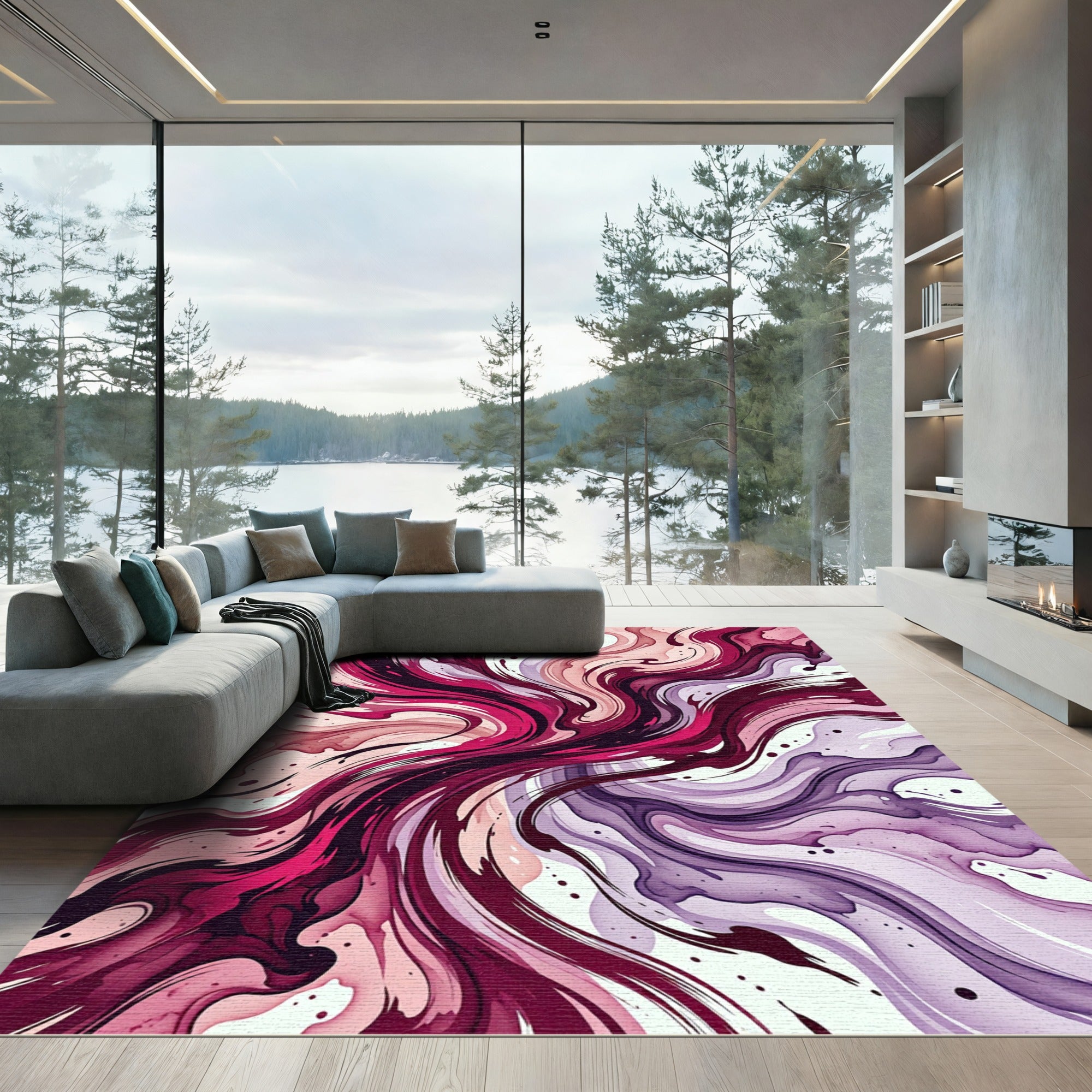 Crimson Berry Swirl Abstract Rug