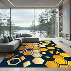 Modern Golden Geometric Honeycomb Abstract Rug