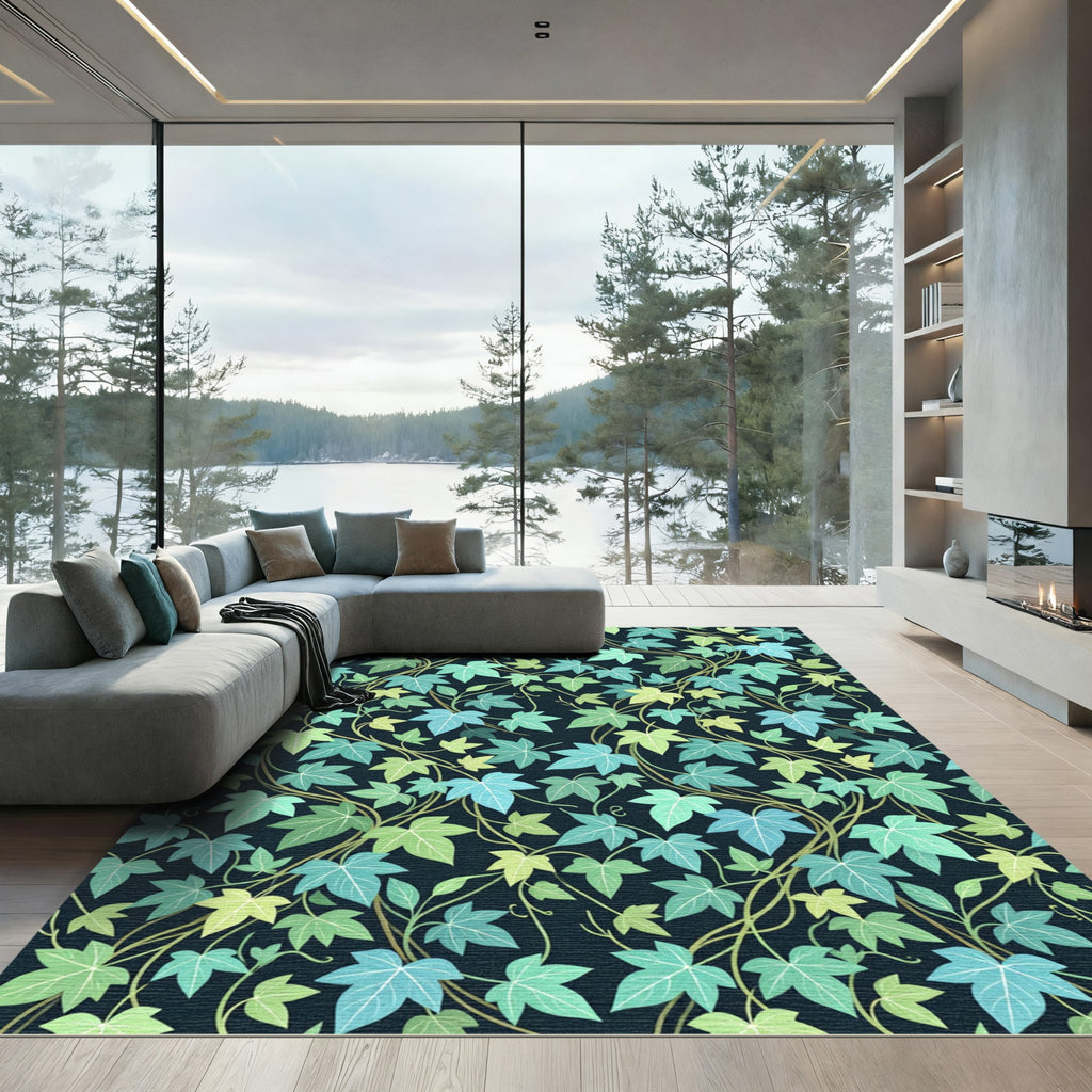 Lush Green Botanical Ivy Leaf Trail Rug
