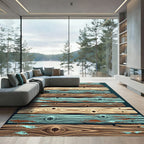 Rustic Coastal Weathered Wood Plank Striped Rug