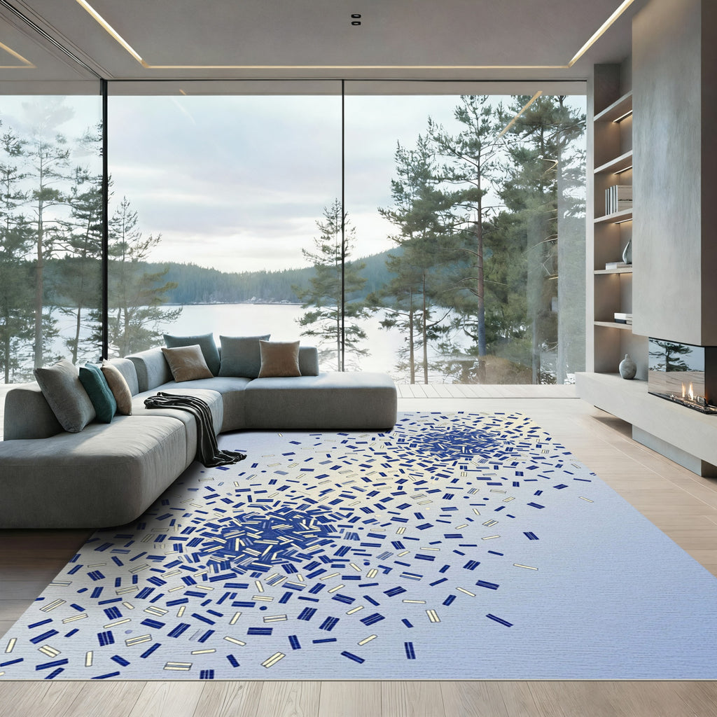 Navy Blue Concentric Confetti Abstract Art Rug