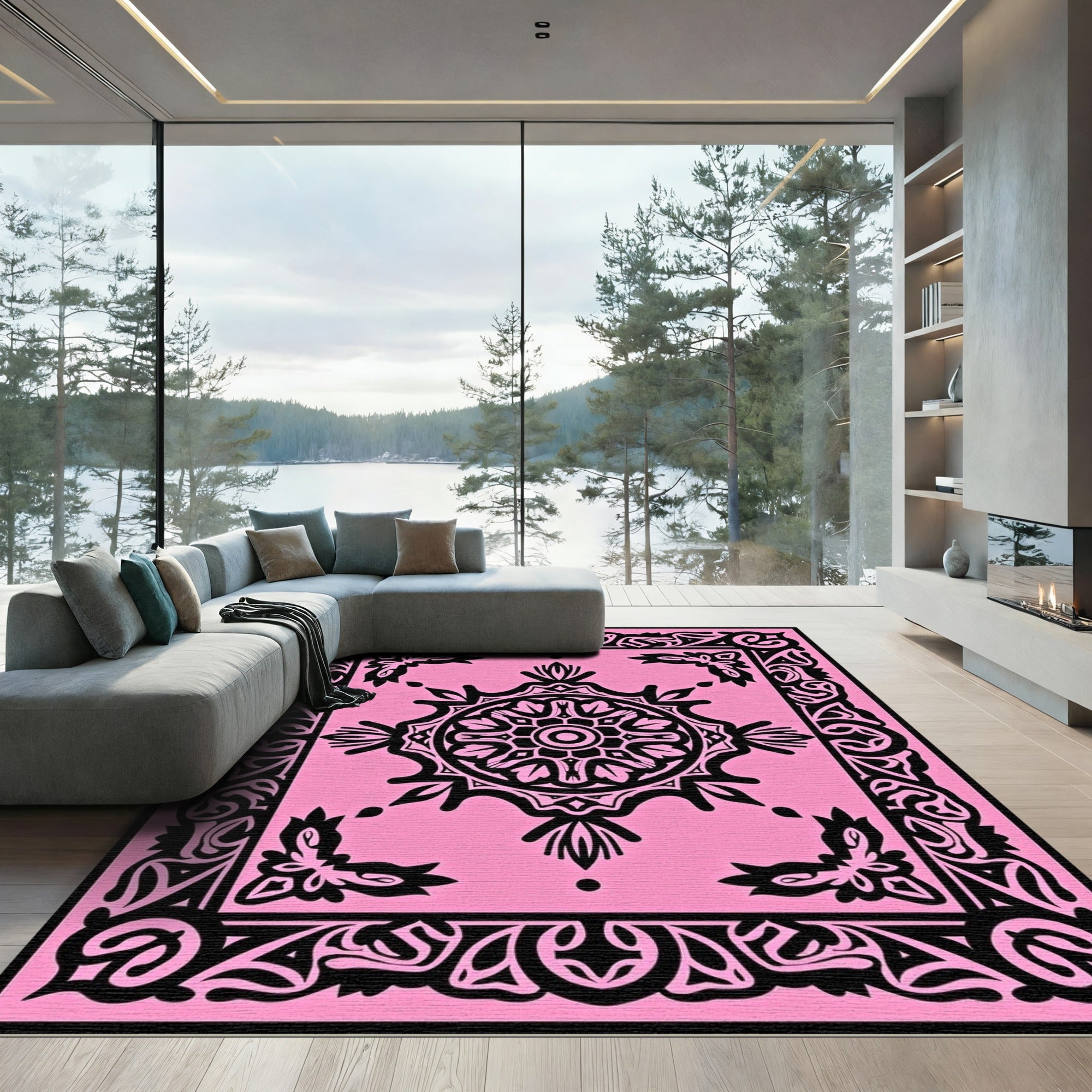 Chic Pink Mandala Filigree Rug