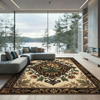 Elegant Gold Floral Medallion Scroll Rug