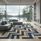 Modern Herringbone Gray and Tan Wood Rug