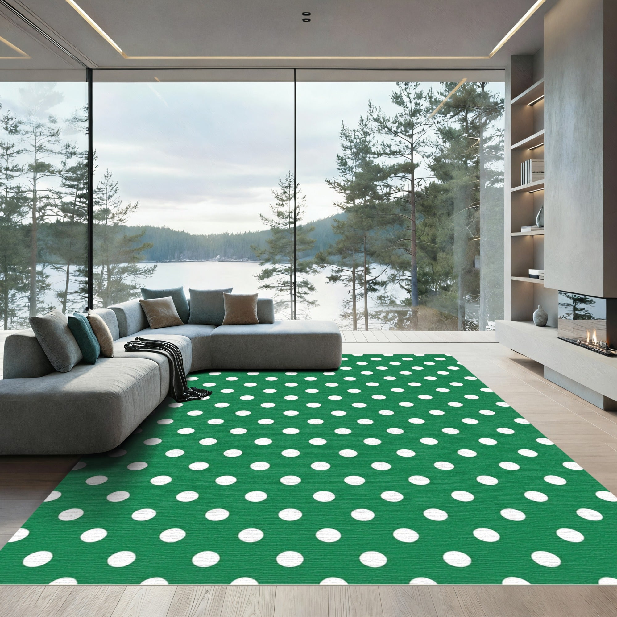 Emerald Green White Polka Dot Repetition Rug