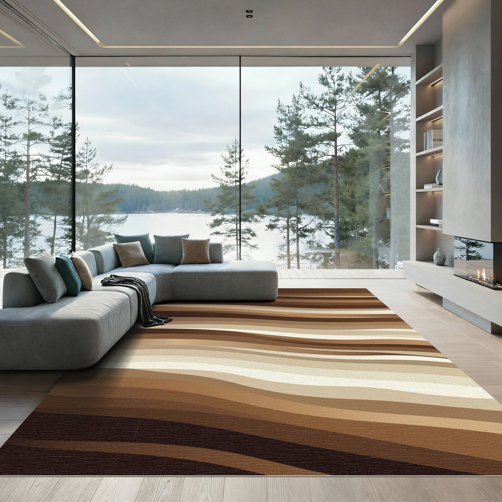 Brown Ombre Layered Waves Rug