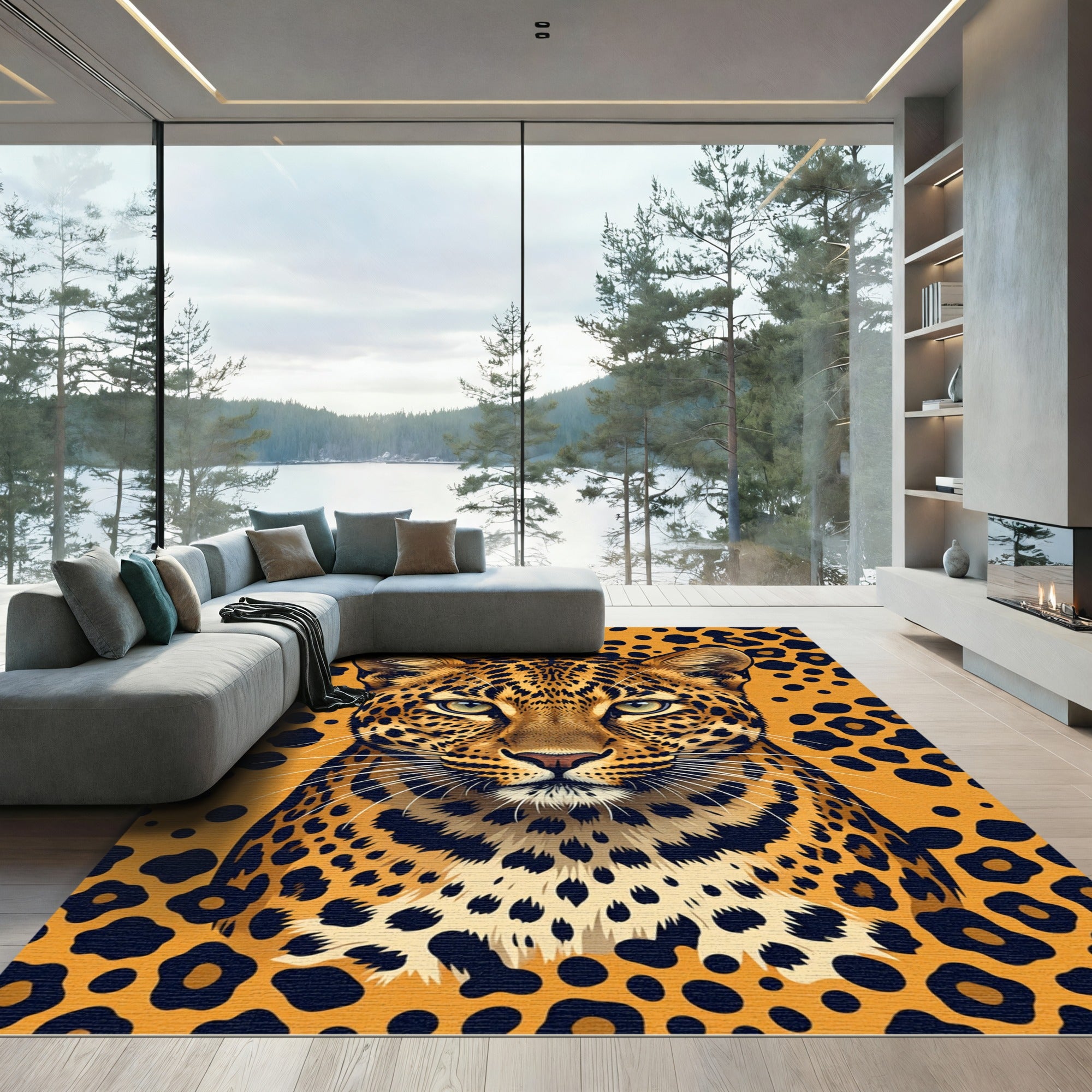 Bold Leopard Spots Orange Jungle Rug