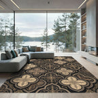 Elegant Gold Damask Quatrefoil Embossed Rug
