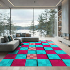 Vibrant Fuchsia and Teal Pixel Grid Rug