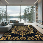 Ornate Gold Floral Rose Medallion Rug