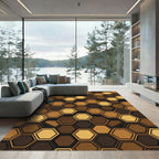 Golden Brown Hexagon Geometric Rug