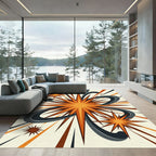 Mid-Century Orange Starburst Atomic Ray Rug