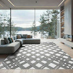 Modern Silver Metallic Interlocking Grid Rug