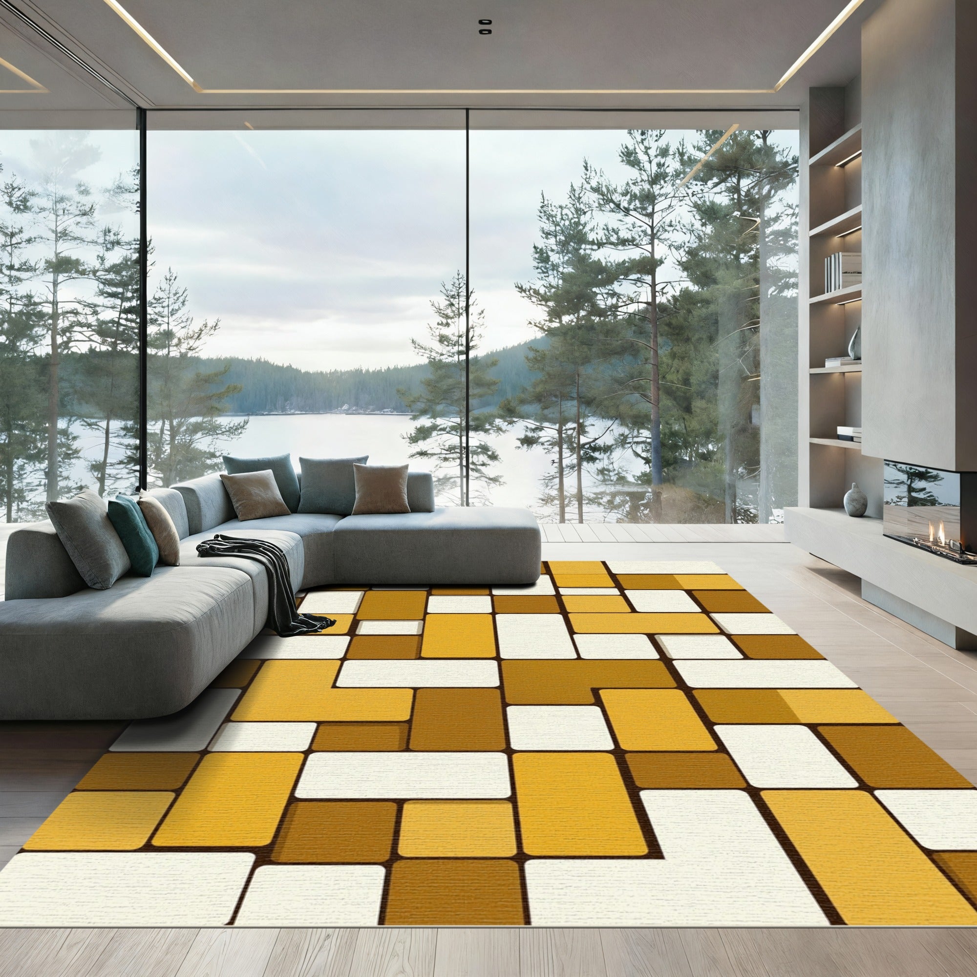 Retro Caramel Stacked Rectangles Rug