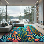 Vibrant Coral Seahorse Underwater Scene Rug