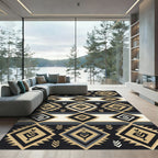 Black and Gold Geometric Chevron Rug