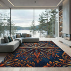 Intricate Blue Orange Star Mandala Rug