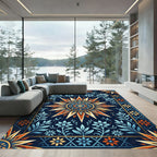 Celestial Navy Amber Floral Sun Medallion Rug
