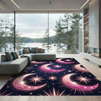 Whimsical Pink Crescent Moon Starburst Rug