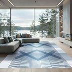 Modern Navy Blue Linear Geometric Diamond Rug