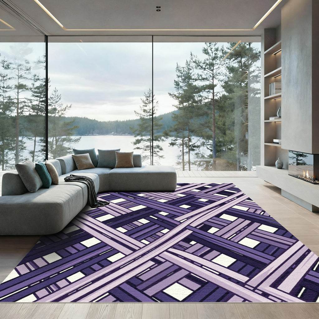 Contemporary Purple Intersecting Diagonal Grid Rug