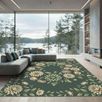 Elegant Sage Green Floral Wreath Rug