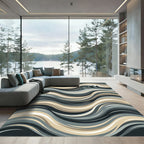 Gray Tan Swirling Abstract Wave Rug