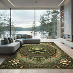 Sage Green Ornate Lotus Medallion Rug