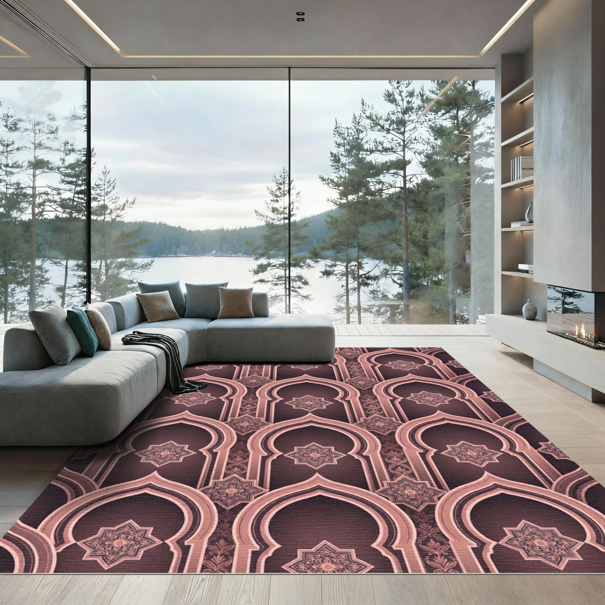 Muted Rose Arch Medallion Pattern Rug