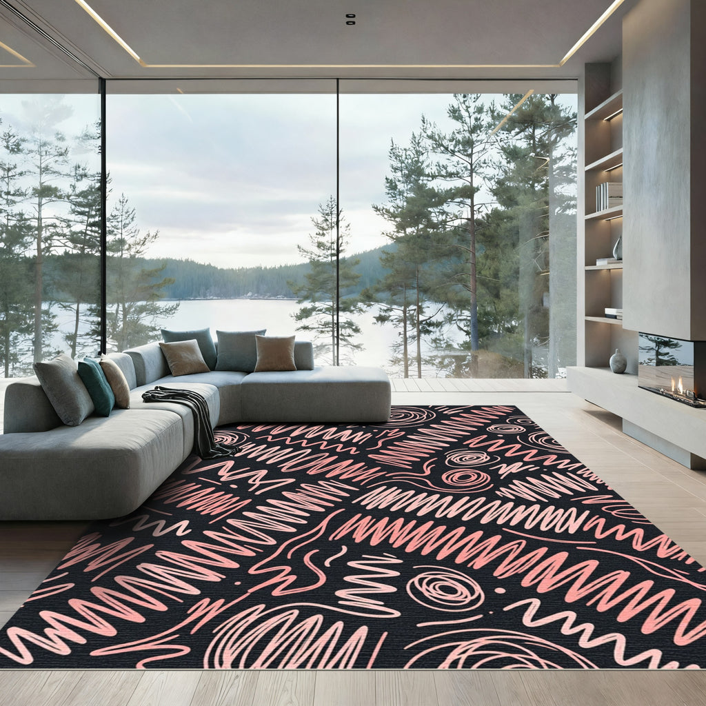 Coral Scribble Spiral Composition Rug