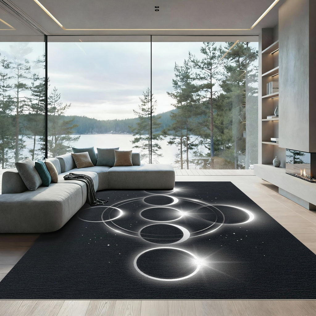 Celestial Monochrome Lunar Phase Art Rug