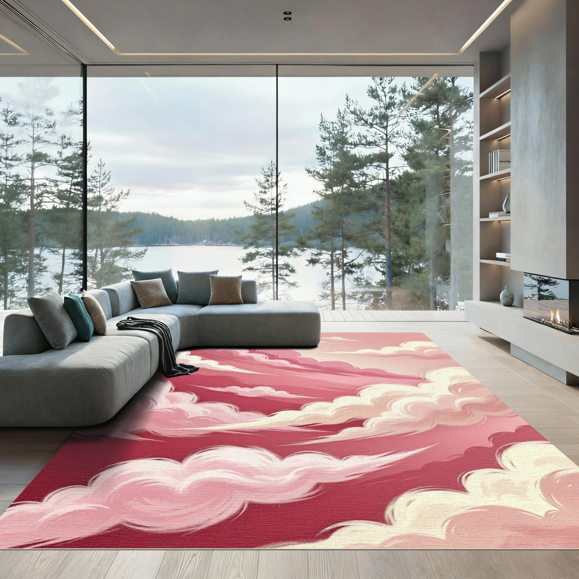 Crimson Swirl Cloudscape Sky Rug