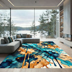 Vibrant Turquoise and Gold Ink Splash Rug