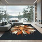 Vibrant Orange Burst Radial Art Rug