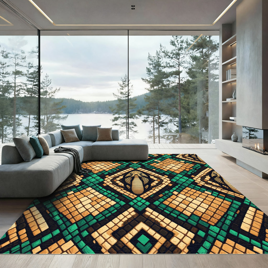 Emerald Gold Cobra Diamond Reptile Rug