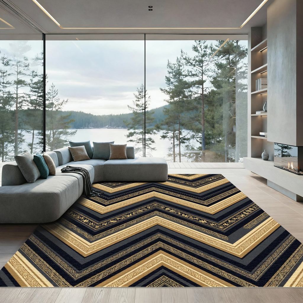 Golden Chevron Ancient Art Deco Rug