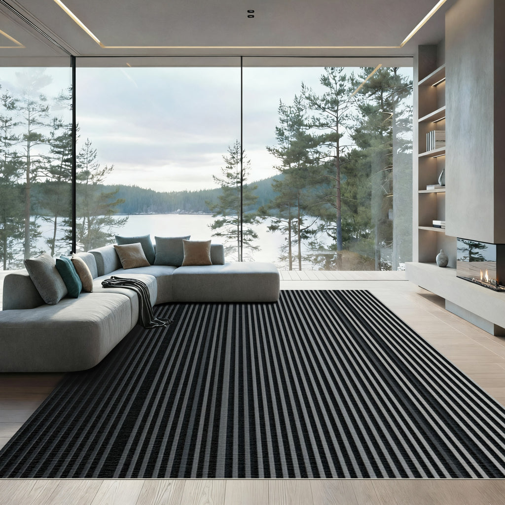 Charcoal Gray Vertical Stripe Rug