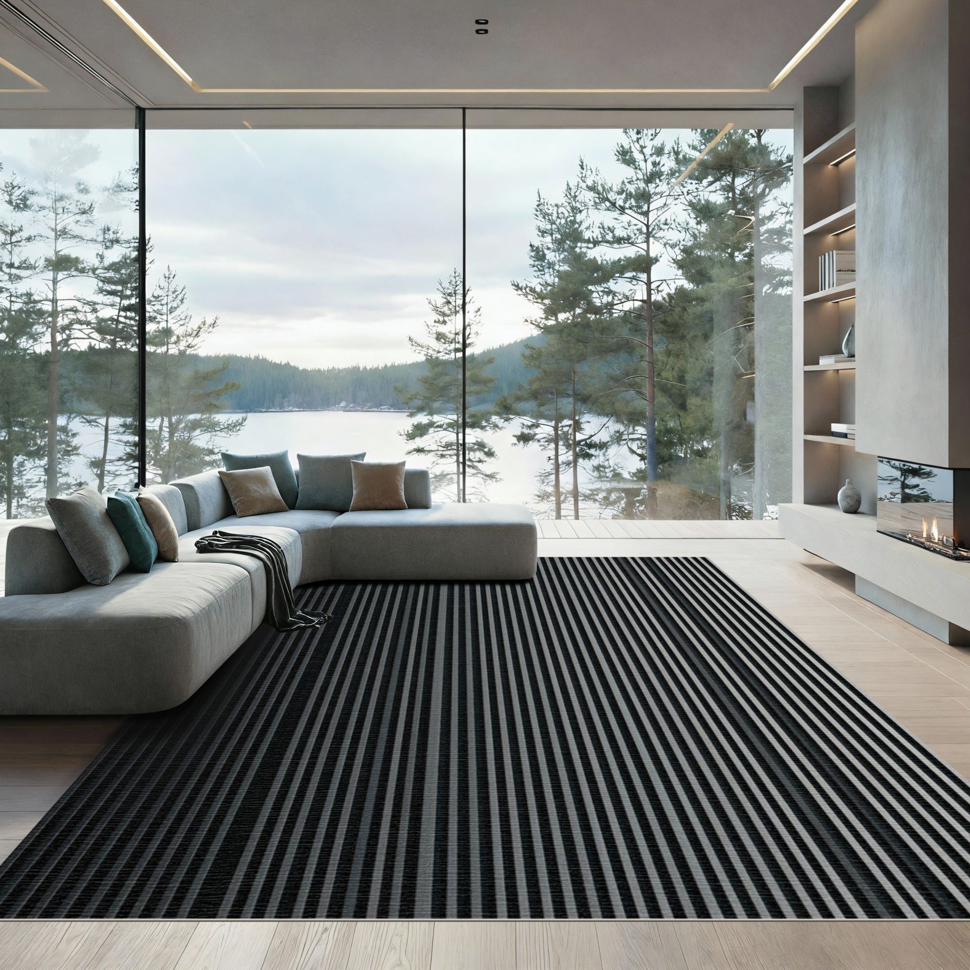 Charcoal Gray Vertical Stripe Rug