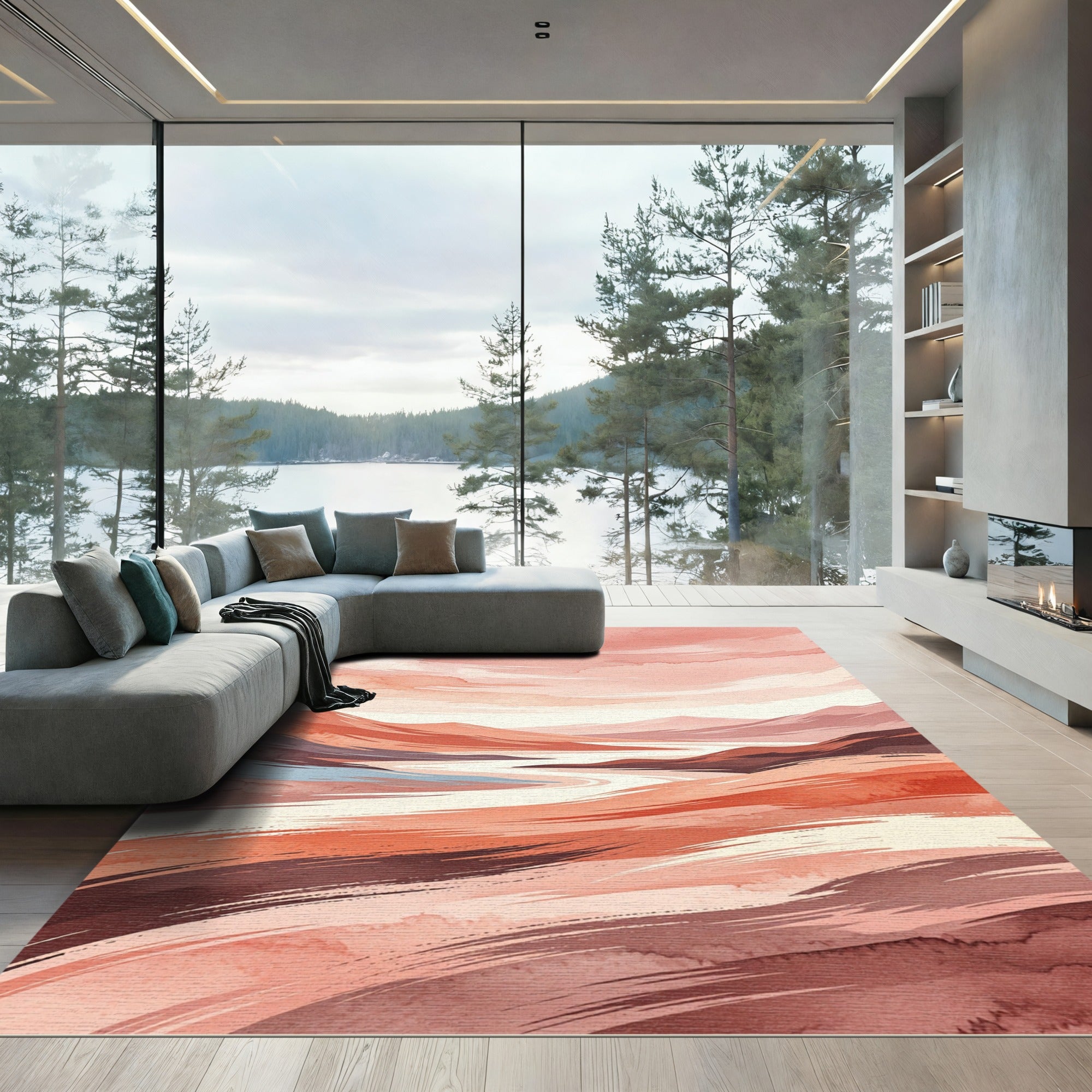 Abstract Blush Pink Mountain Landscape Rug