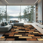 Earthy Tone Stacked Stone Wood Rug