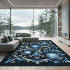 Ornate Blue Shell And Acanthus Scroll Rug