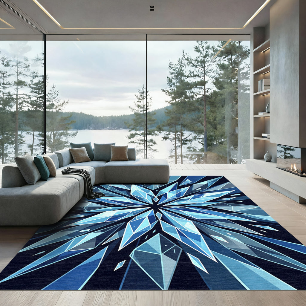 Radiant Blue Ice Crystal Explosion Rug