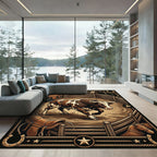 Rustic Western Bull Rodeo Scene Rug