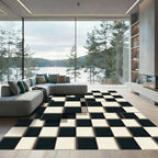 Monochrome 3D Checkered Grid Abstract Rug